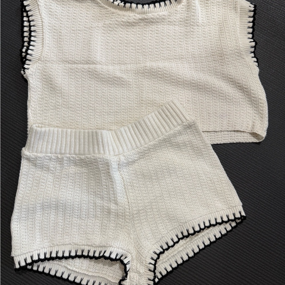 Zara Cream Knit Top with Black Trim